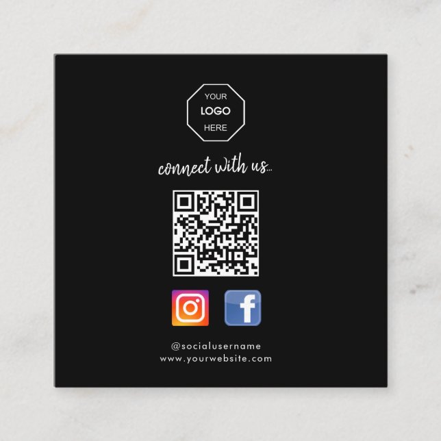 Sozialen Medien | Kontakt | QR Code Black Business Quadratische Visitenkarte (Vorderseite)