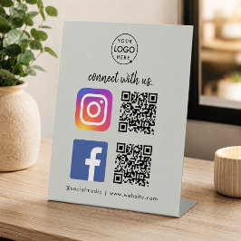 Sozialen Medien | QR Code Instagram Facebook Grau Sockelschild
