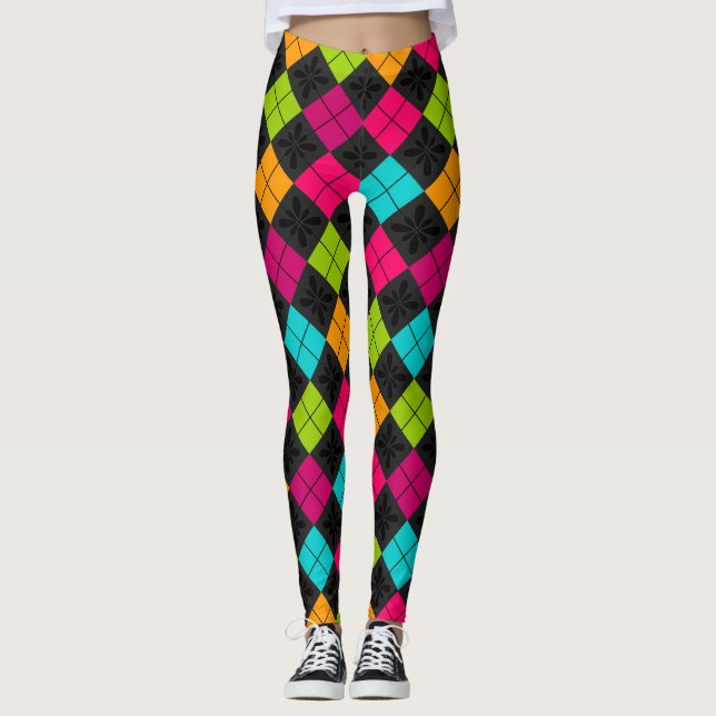 Soziales farbiges Raute-Muster Leggings (Vorderseite)