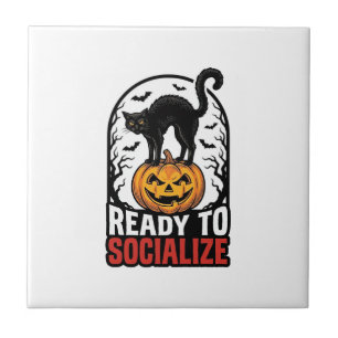 Soziales Halloween-Katz-gruselig-Party-Humor-Desig Fliese