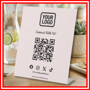 Soziales-Medien-Tisch-Schild Instagram Pink QR-C Sockelschild