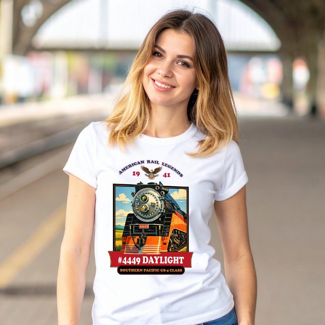 SP GS-4 Daylight 4449 Steam Locomotive Retro Print T-Shirt (SP GS-4 Daylight 4449 Steam Locomotive Retro Print. Women Basic White T-Shirt)