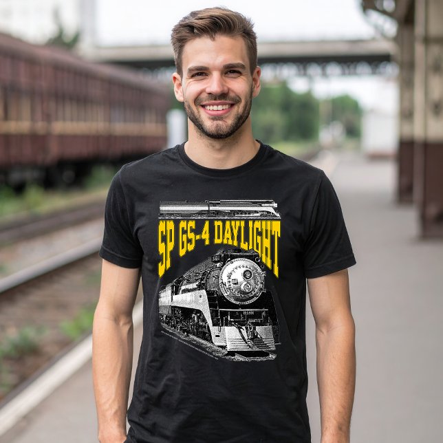 SP GS-4 Daylight Steam Locomotive. 4449 Train T-Shirt (SP GS-4 Daylight Steam Locomotive. 4449 Train. Men Basic Black T-Shirt)