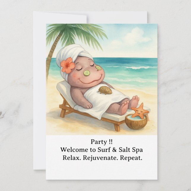 Spa am Strand mit Nilpferd  Einladung (Vorderseite)
