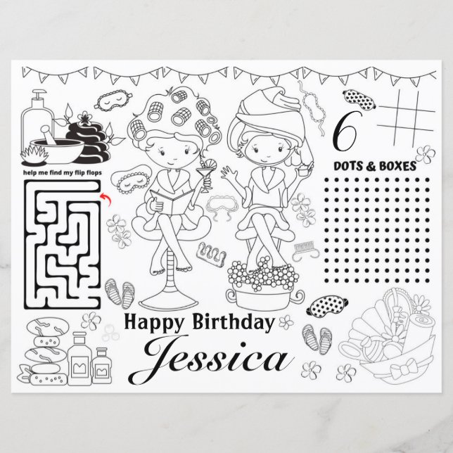 Spa birthday party activity coloring games (Vorderseite)