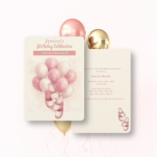Spa-Geburtstagseinladung, rosa Ballons Pantoffeln Einladung