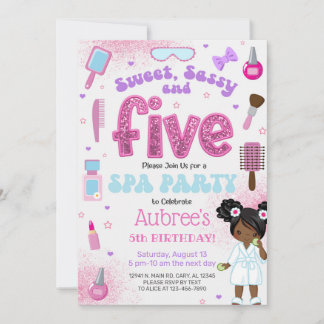 SPA, girl 5th birthday party invite, 5 year old. Einladung