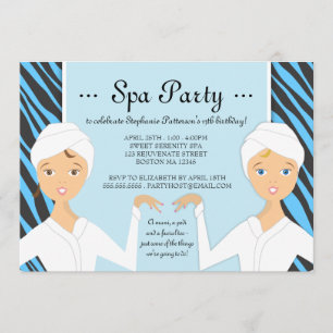 Spa-Mädchen-Geburtstags-Spa-Party-Einladung   Zebr Einladung