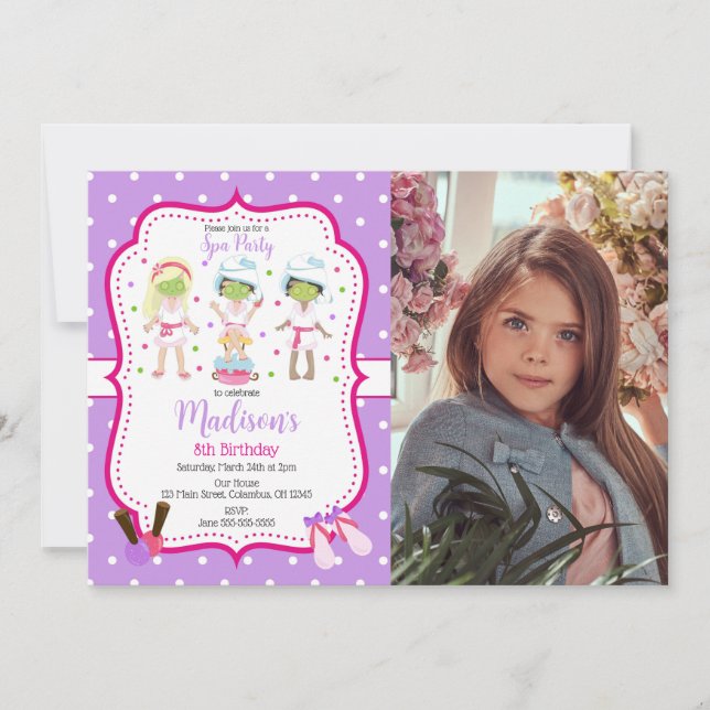 Spa Makeup Birthday Party Photo Invitation Einladung (Vorderseite)