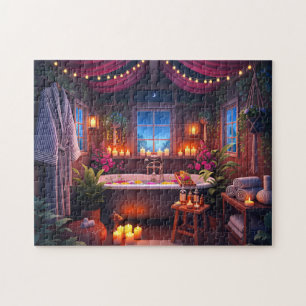 Spa-Nacht Sternenklare Ruhe Gemütliche Bade-Szene Puzzle