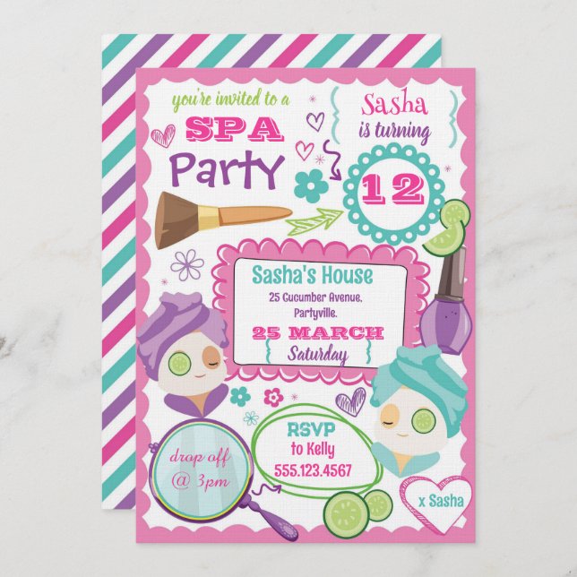 Spa Party Birthday Invitation Einladung (Vorne/Hinten)