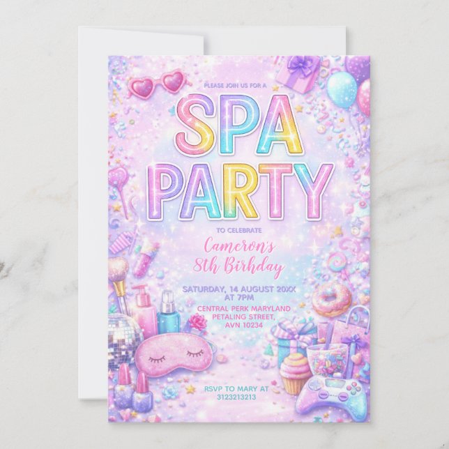 Spa Party Birthday Invitation | Pastel Spa Pamper  Einladung (Vorderseite)