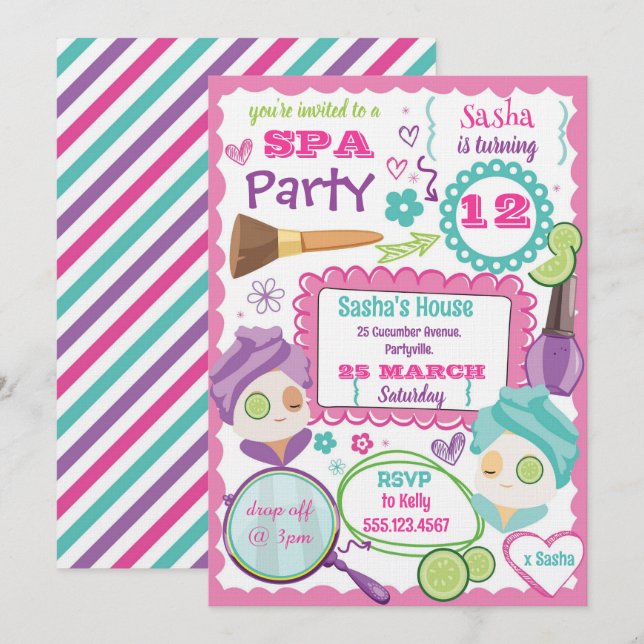 Spa-Party-Geburtstagseinladung Einladung (Vorne/Hinten)