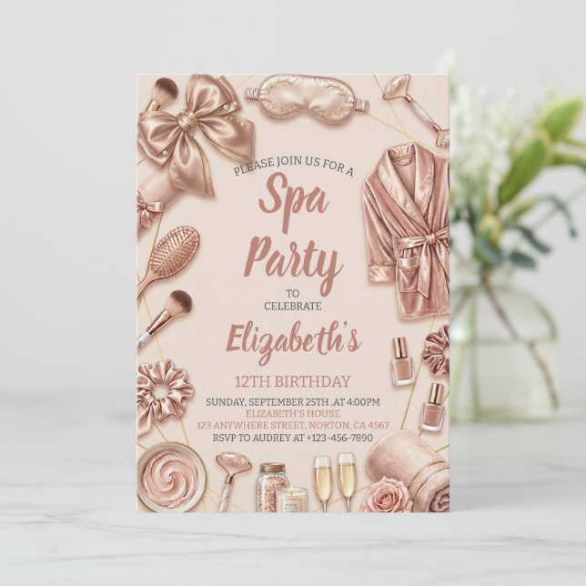 Spa Party Glitz Glam Glamour Girl Makeup Birthday Einladung (Stehend Vorderseite)