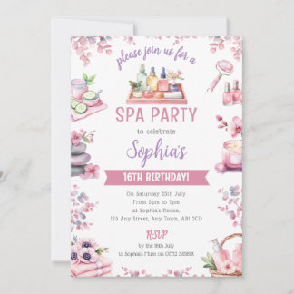 Spa Party Invitation - Cherry Blossom Pamper Party Einladung