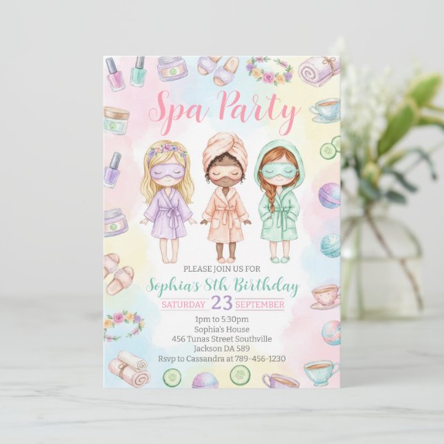 Spa-Party Mädchen Glam Geburtstagsfeier Einladung (Stehend Vorderseite)