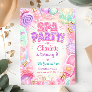 Spa-Party Mädchen Pink Glitter 8. Geburtstag Einladung