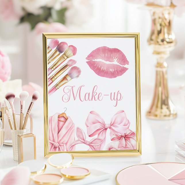 Spa Party Pink Birthday Make-up Sign Poster (Von Creator hochgeladen)