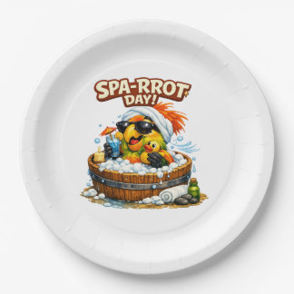 Spa-rrrot Day Funny Parrot Spa Relax Design Pappteller