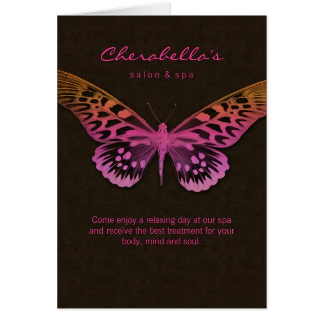 Spa Salon Brochure Greeting Card Butterfly Pink (Vorne)