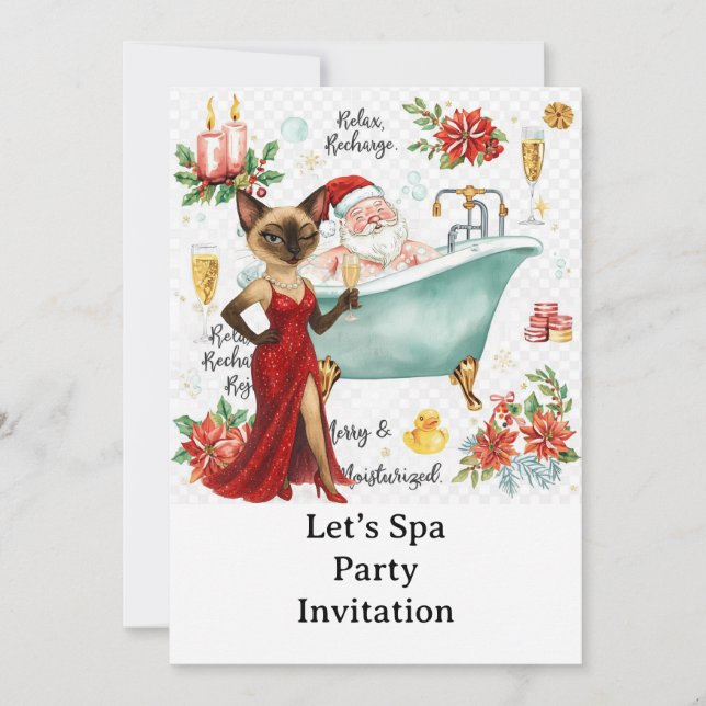 Spa-Weihnachtsfeier mit Siamkatze  Einladung (Vorderseite)