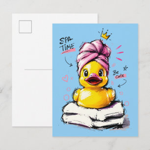 Spa-Zeit Süße Gummiente mit Handtuch-Turban Postkarte