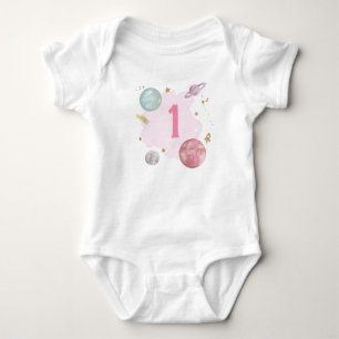 Space 1. Geburtstagsplaneten Galaxy One-Shirt Mädc Baby Strampler