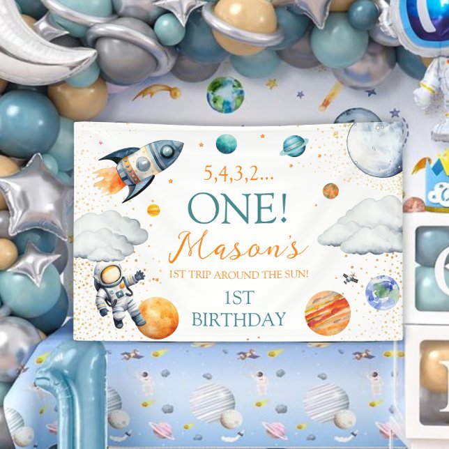 Space 1st Birthday Backdrop First Trip Around Sun Banner (Von Creator hochgeladen)