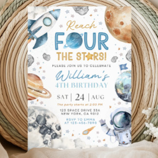 Space 4th Birthday Inviation, Rech Four The Stars Einladung