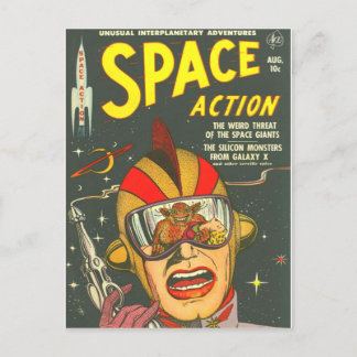 SPACE ACTION Coolle Vintage-Comic-Book-Cover-Art Postkarte