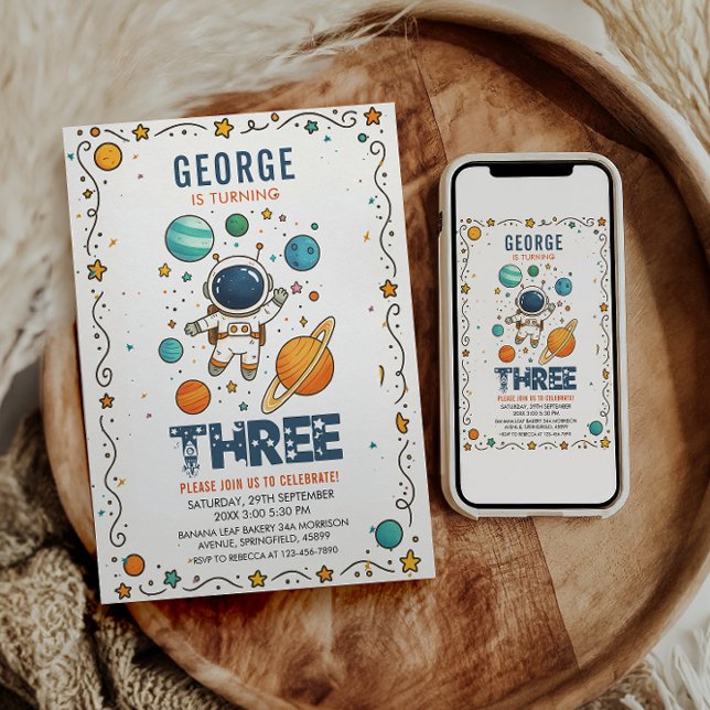Space Adventure 3rd Birthday | Outer Space Party Einladung (Von Creator hochgeladen)