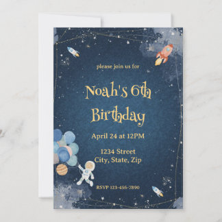  Space Adventure Birthday Invitation | Watercolor Einladung