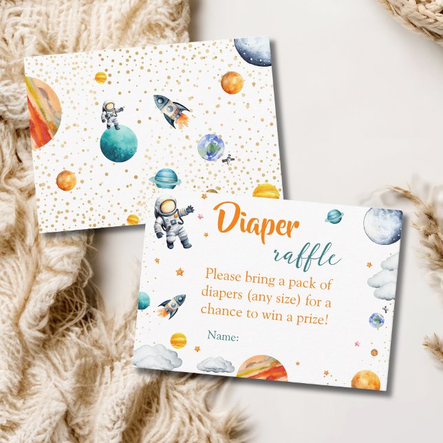 Space Adventure Diaper Raffle Baby Boy Shower Begleitkarte (Von Creator hochgeladen)