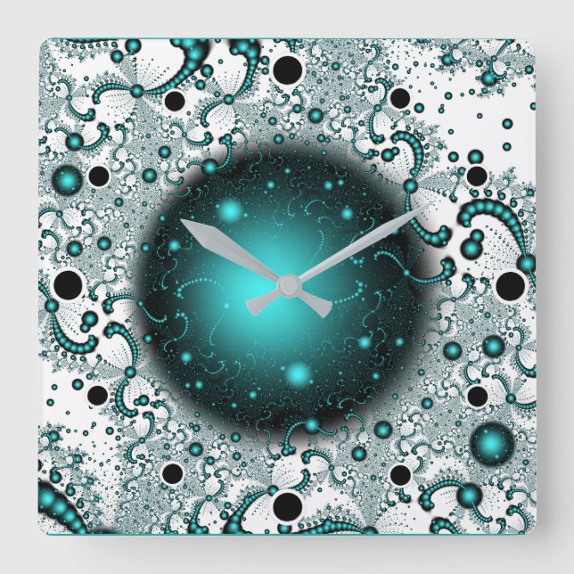 Space Adventure Fantasy Fraktal Art Quadratische Wanduhr (Vorderseite)