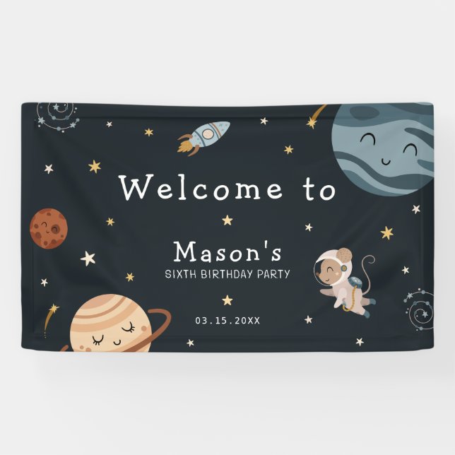 Space Adventure Playful Kids Birthday Party Banner (Horizontal)