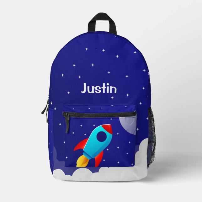 Space Adventure Rocket Design Bedruckter Rucksack (Vorderseite)