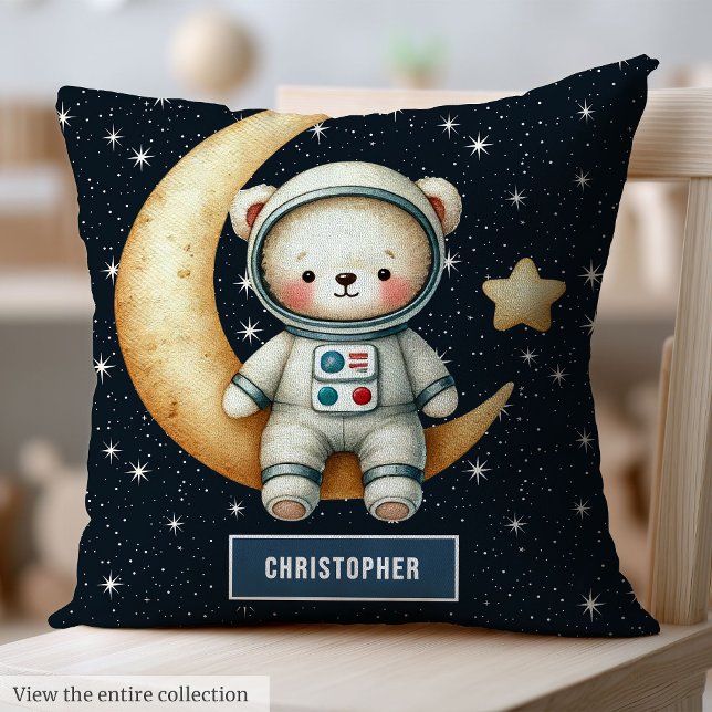 Space Adventure Teddy Bear Pillow Baby Boy Custom Kissen (Space Adventure Teddy Bear Pillow Baby Boy Custom)