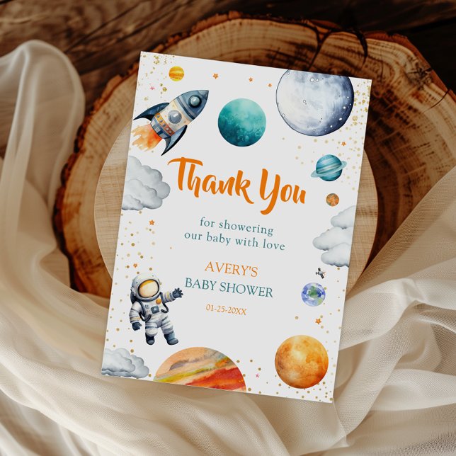 Space Adventure Thank You Card Rocket Planet  Dankeskarte (Von Creator hochgeladen)