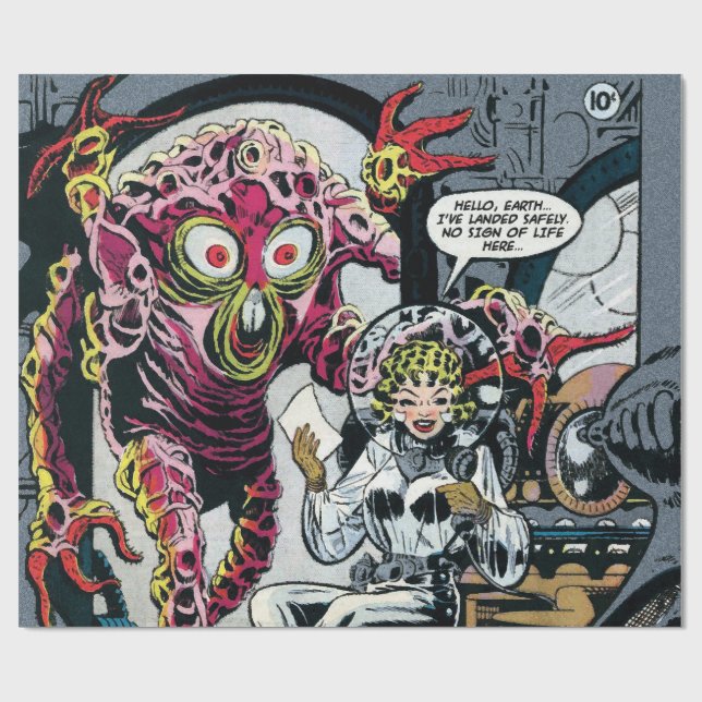 Space Adventures #12 Funny 50er Retro Sci Fi Comic Geschenkpapier (Flach)