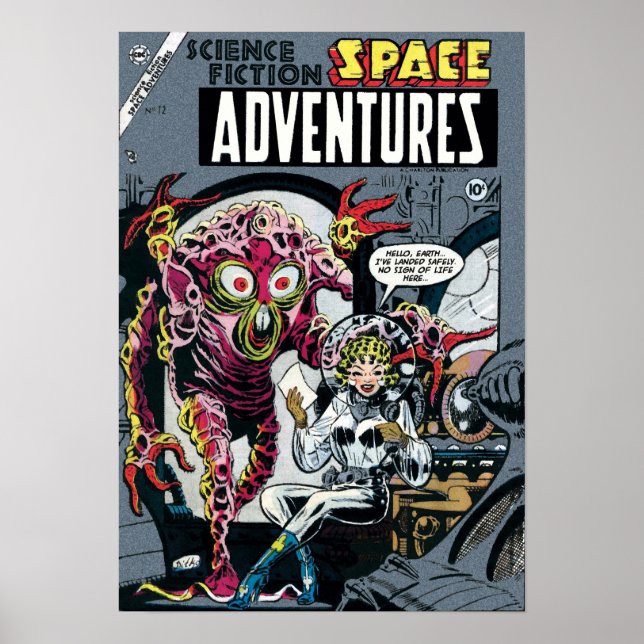 Space Adventures #12 Funny 50er Retro Sci Fi Comic Poster (Vorne)