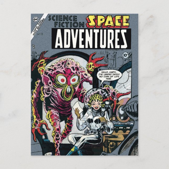 Space Adventures #12 Funny 50er Retro Sci Fi Comic Postkarte (Vorderseite)
