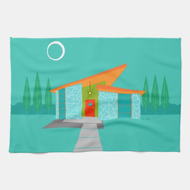 Space Age Cartoon Haus Handtuch (Horizontal)