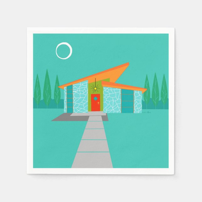 Space Age Cartoon House Cocktail Napkins Serviette (Vorderseite)