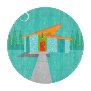 Space Age Cartoon House Glass Cutting Board Schneidebrett