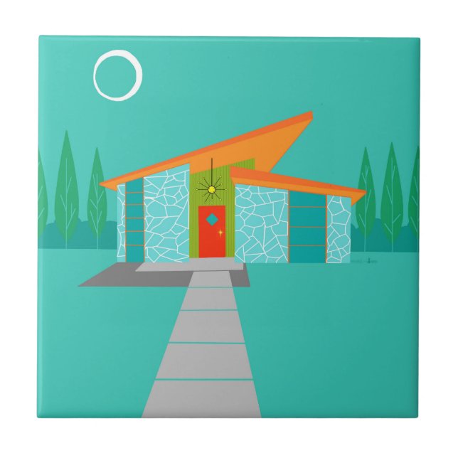 Space Age Cartoon House Keramik Tile Fliese (Vorderseite)