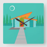 Space Age Cartoon House Square Acrylmauer Uhr