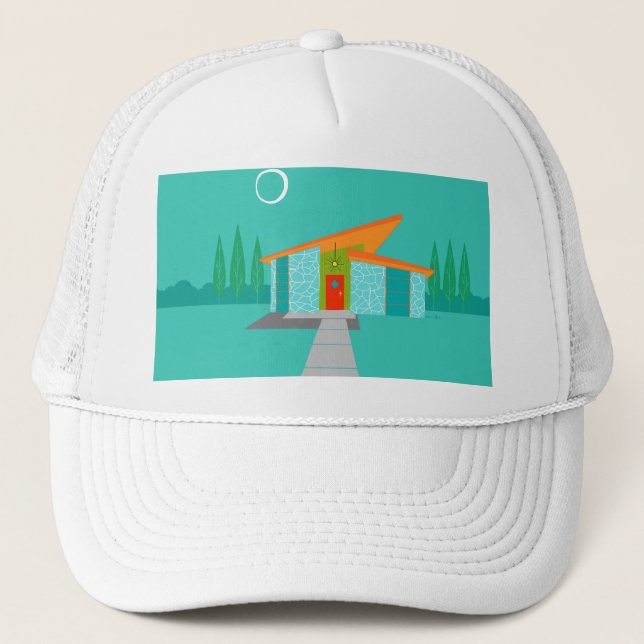 Space Age Cartoon House Trucker Hat Truckerkappe (Vorderseite)