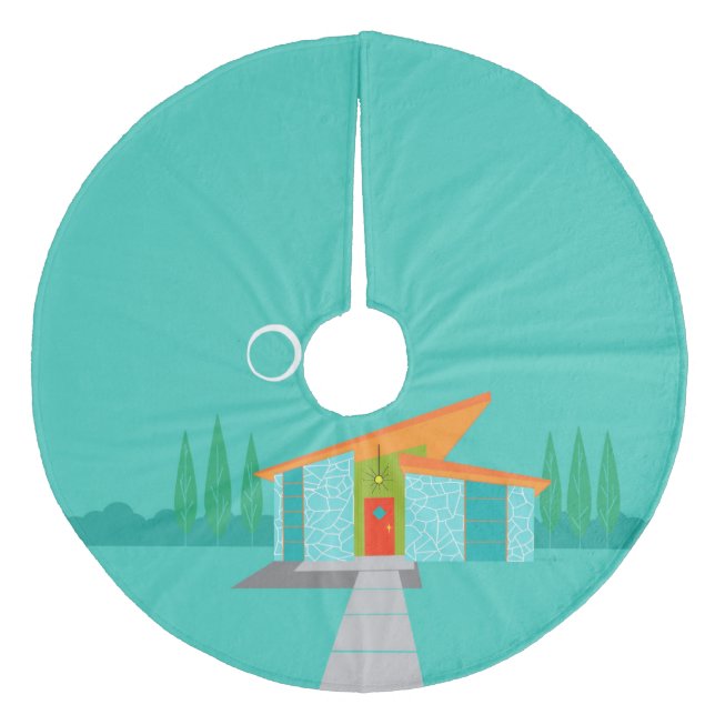 Space Age Cartoon House Weihnachtsbaumrock Fleece Weihnachtsbaumdecke (Vorderseite)