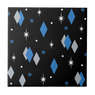 Space Age Diamonds Blue Black Fliese