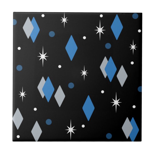 Space Age Diamonds Blue Black Fliese (Vorderseite)